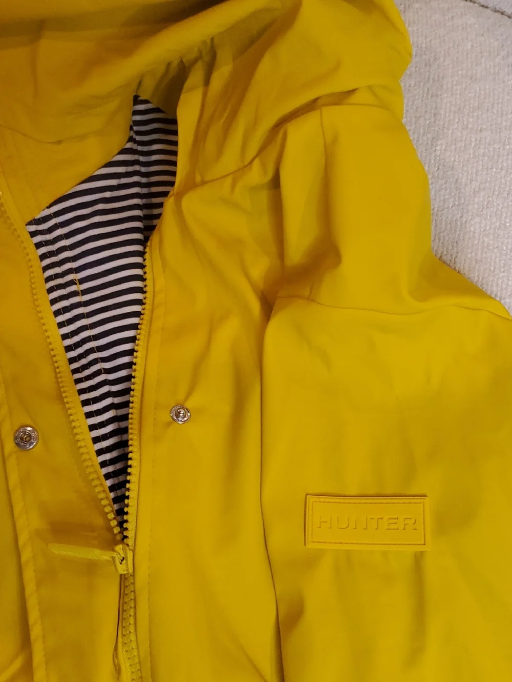 Hunter Kids Yellow Raincoat with Black & White Striped Lining